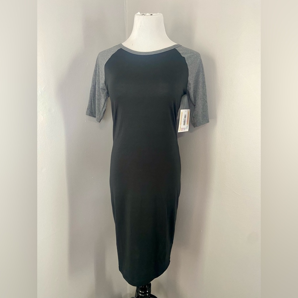 LuLaRoe Julia Dress Black and Heather Gray Midi Form Fitting